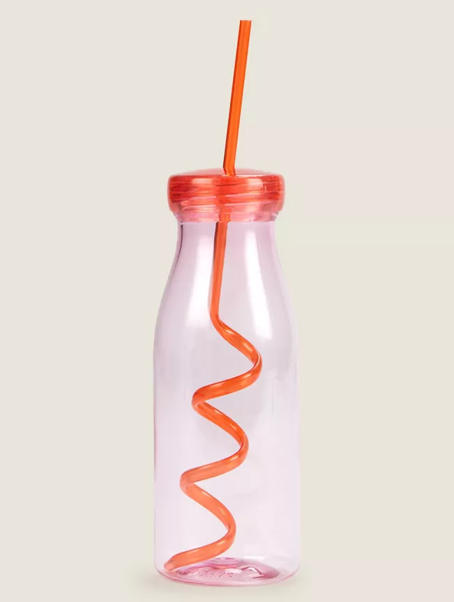 George Home Pink Milk Bottle with Straw