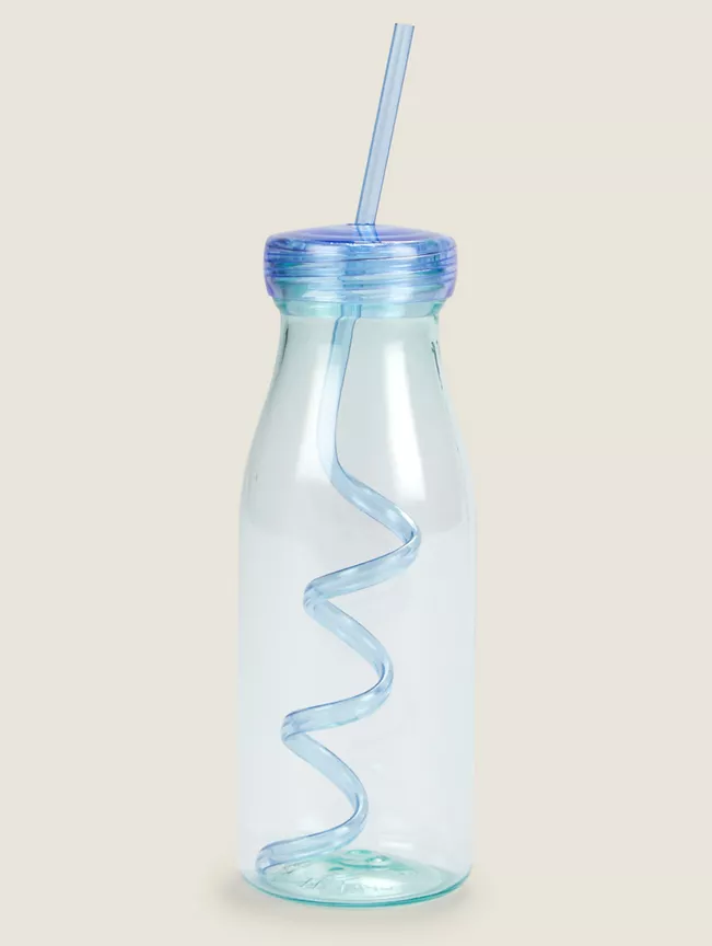 George Home Blue Milk Bottle with Straw