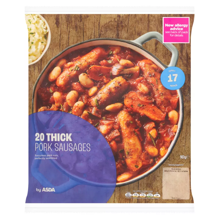 ASDA 20 Thick Pork Sausages 907g