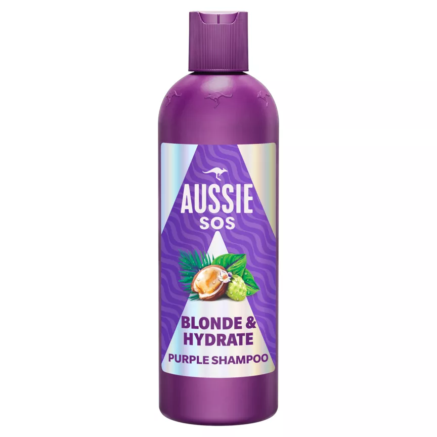 Aussie SOS Blonde & Hydrate Purple Shampoo 300ml for Bleached, Highlighted and Grey Hair