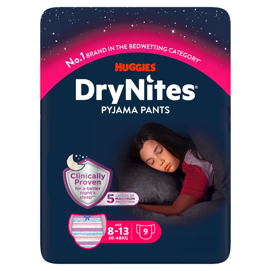 Huggies DryNites 9 Pyjama Pants Age 8-13 30-48kg - Image 1