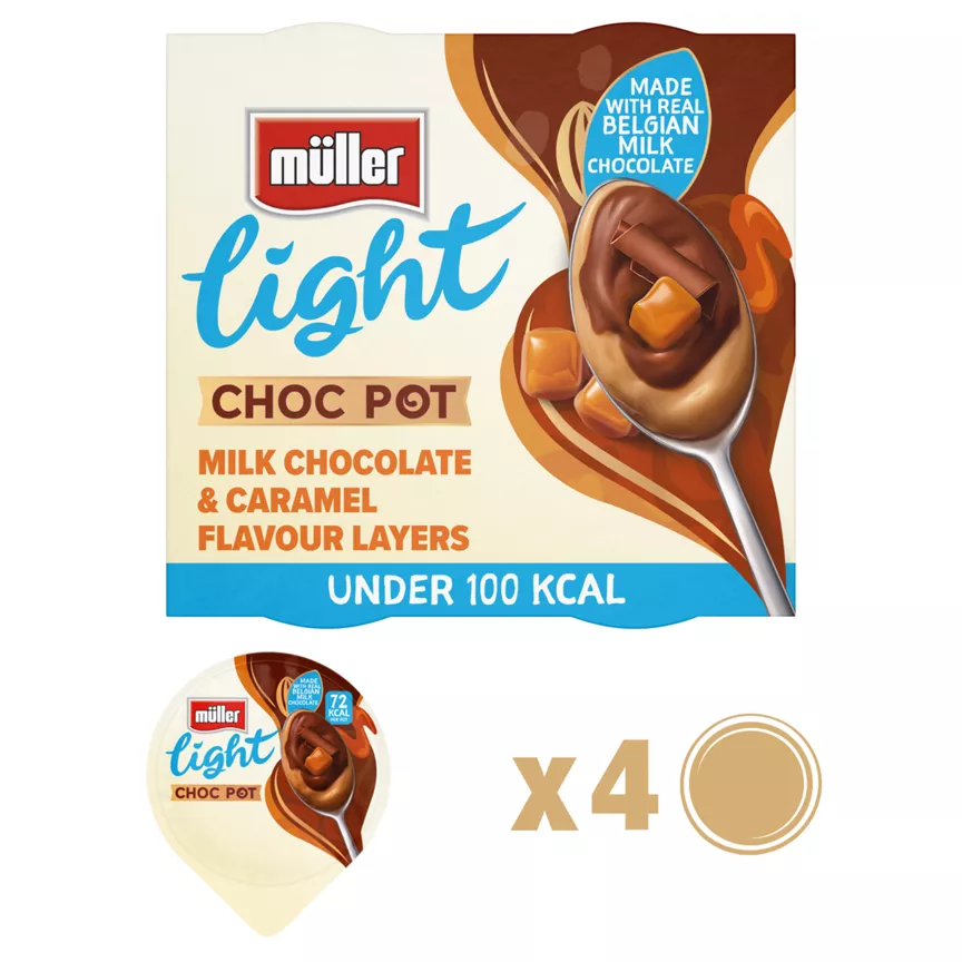 Muller Light Milk Chocolate & Caramel Flavour Layers Choc Pot 4 x 80g (320g)