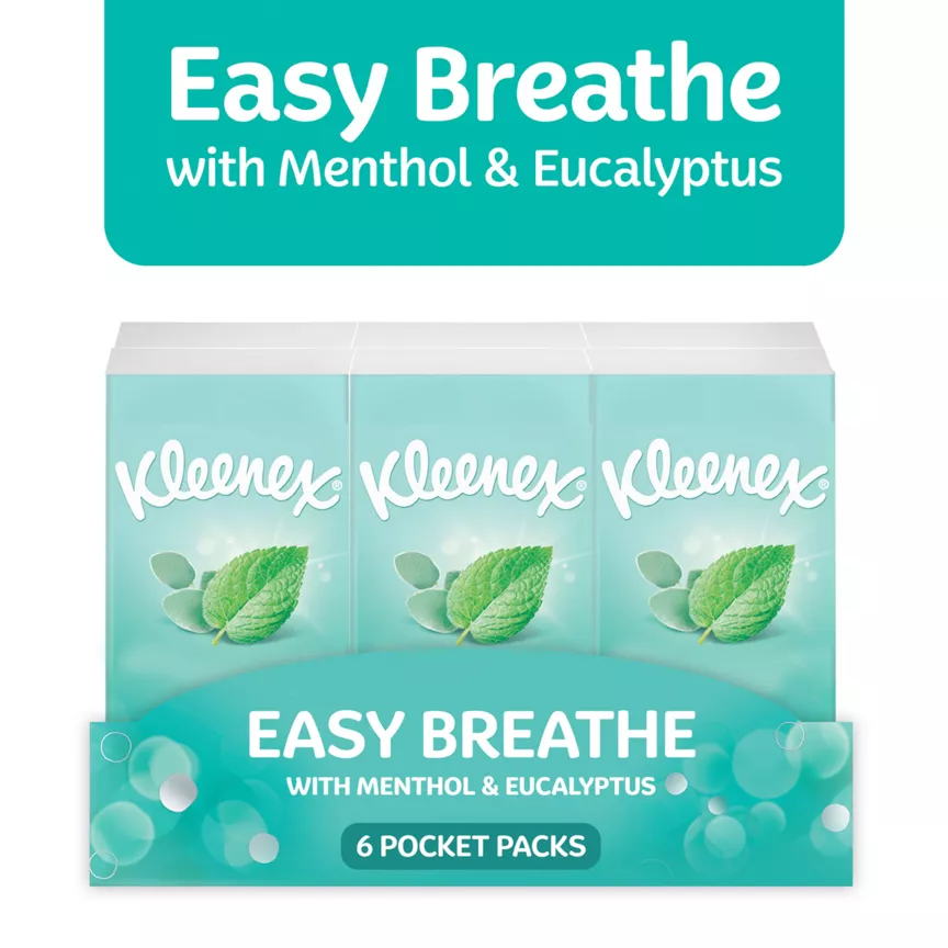 Kleenex Easy Breathe with Menthol & Eucalyptus Pocket Tissues, 6 Pack