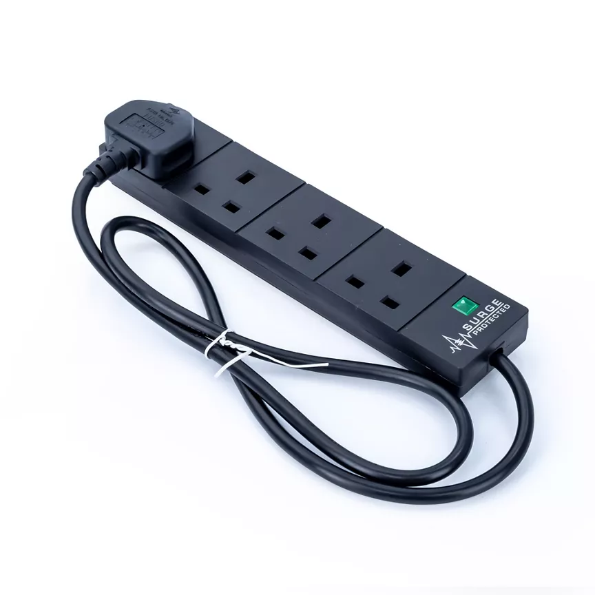 Status 4 Way 1 Metre Extension Socket - Black - Surge