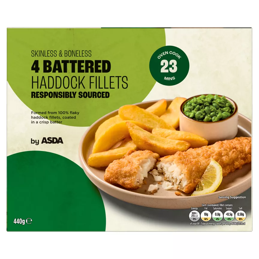 ASDA 4 Battered Haddock Fillets 440g