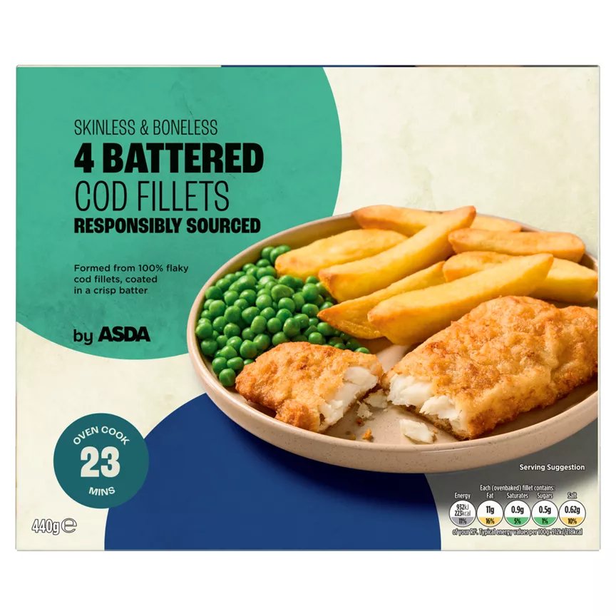 ASDA 4 Battered Cod Fillets 440g