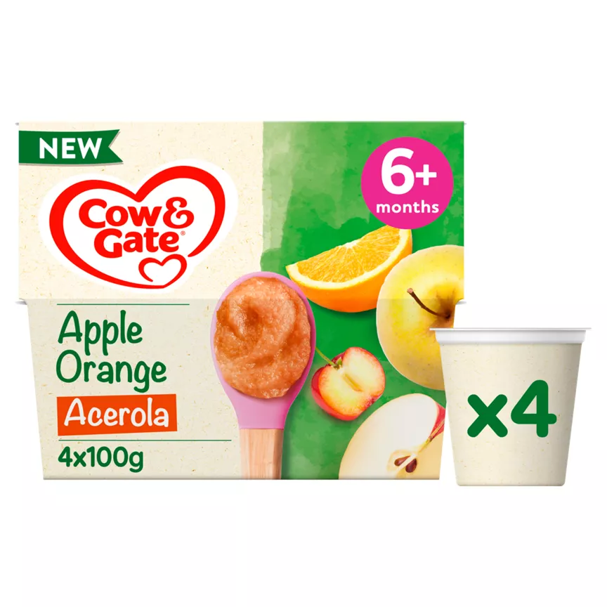 Cow & Gate Apple Orange Acerola from 6 Months 4 x 100g (400g)