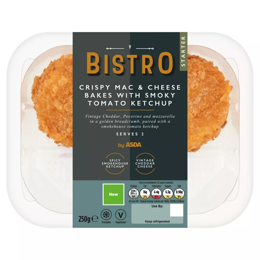 Bistro by ASDA Crispy Mac and Cheese Bakes with Smoky Tomato Ketchup 250g