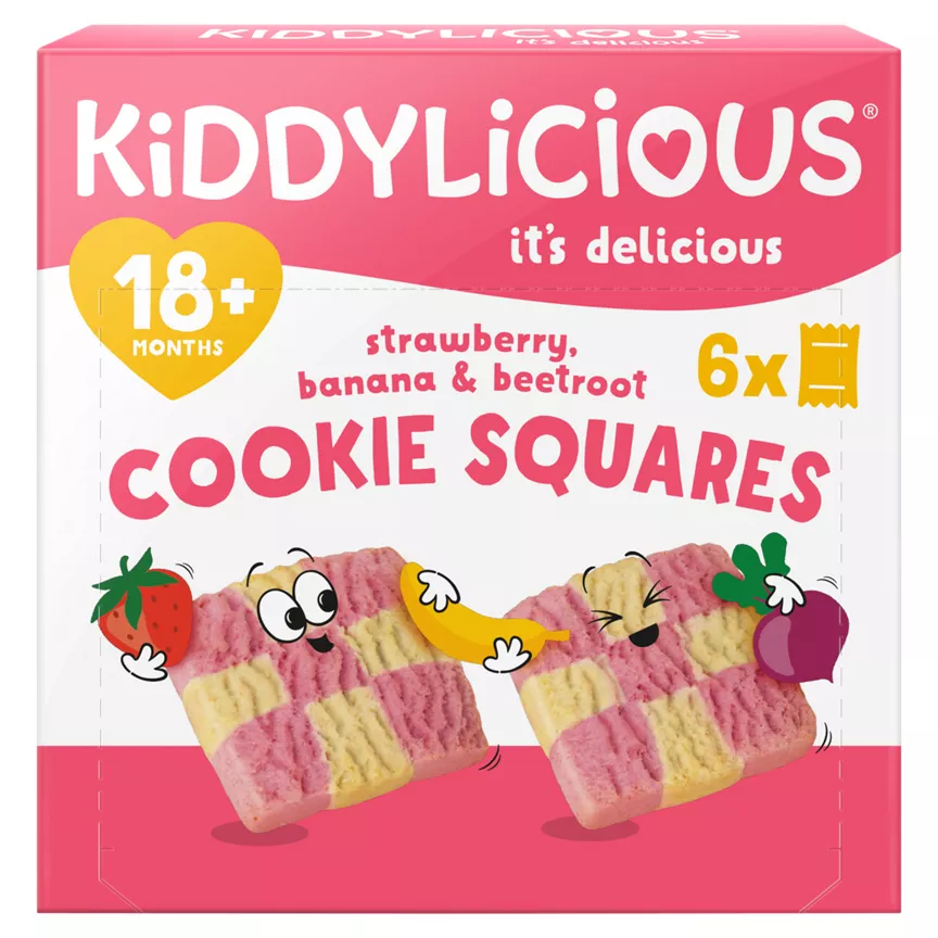 Kiddylicious Strawberry, Banana & Beetroot Cookie Squares 18+ Months 6 x 24g (144g)