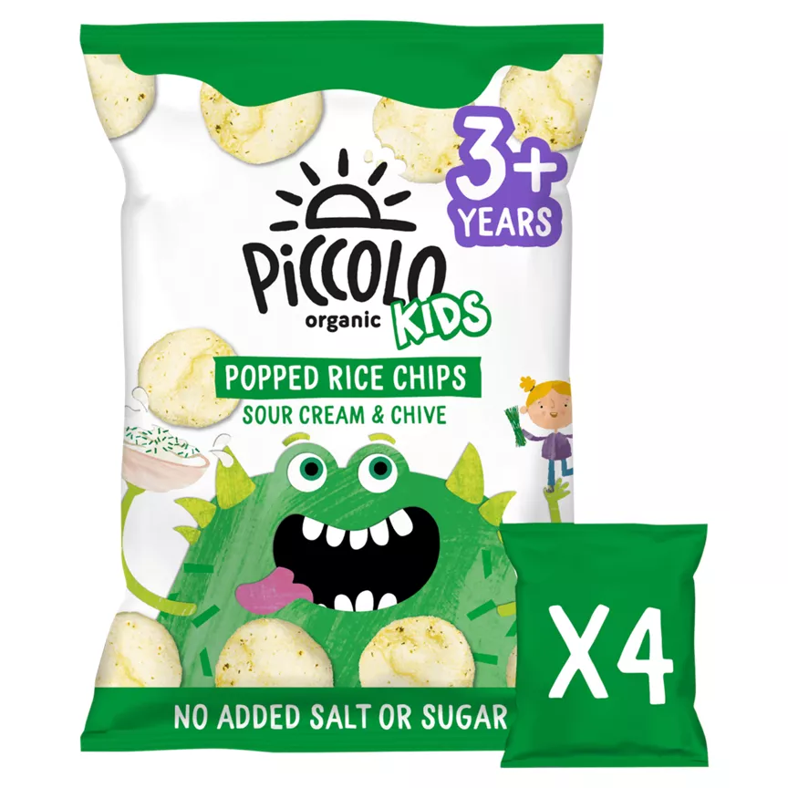 Piccolo Organic Kids Sour Cream & Chive Popped Rice Chips 3+ Years 4 x 20g (80g)