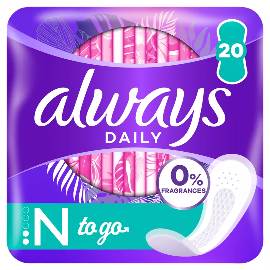Always Daily Fresh Normal Wrapped Panty Liners 20 Liners, 0% Fragrances
