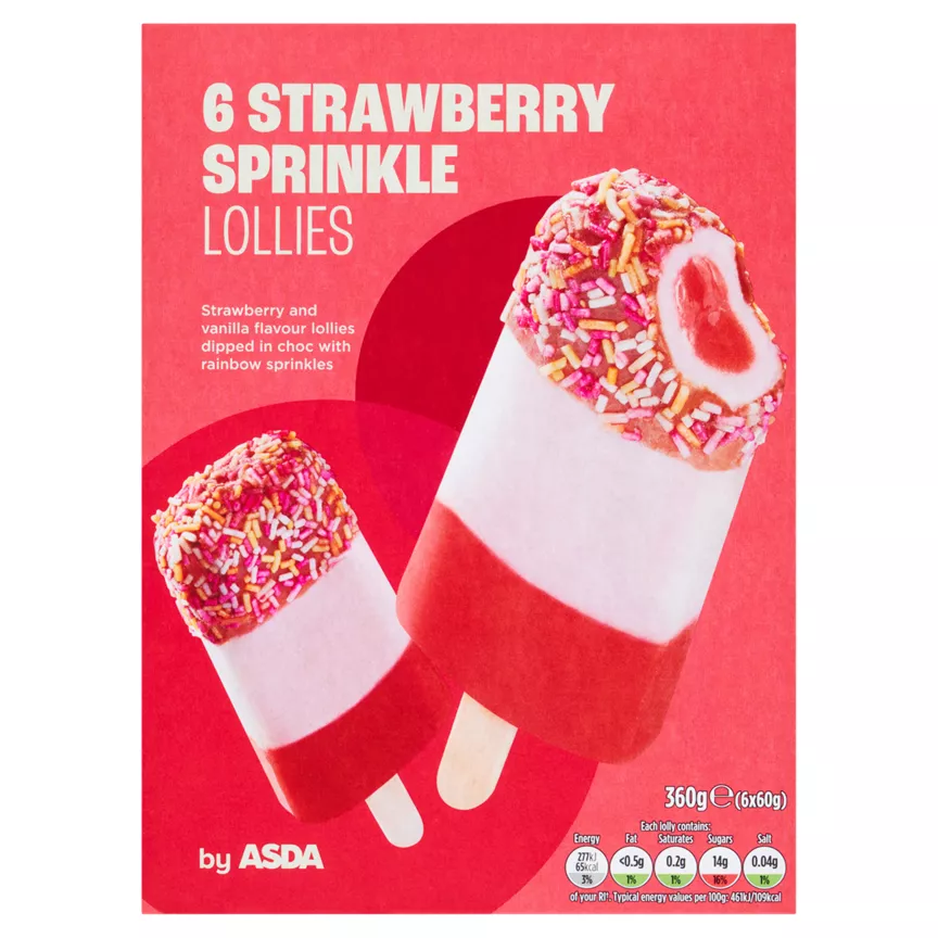 ASDA Strawberry Sprinkle Lollies 6 x 60g (360g)