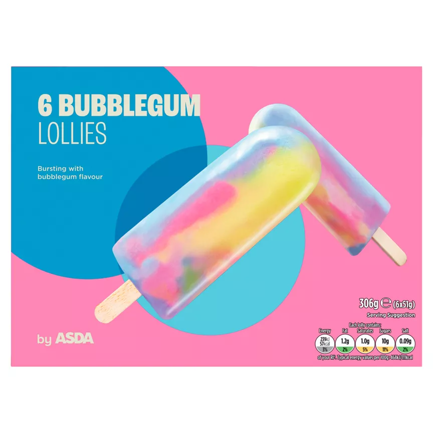 ASDA Bubblegum Lollies 6 x 51g (306g)