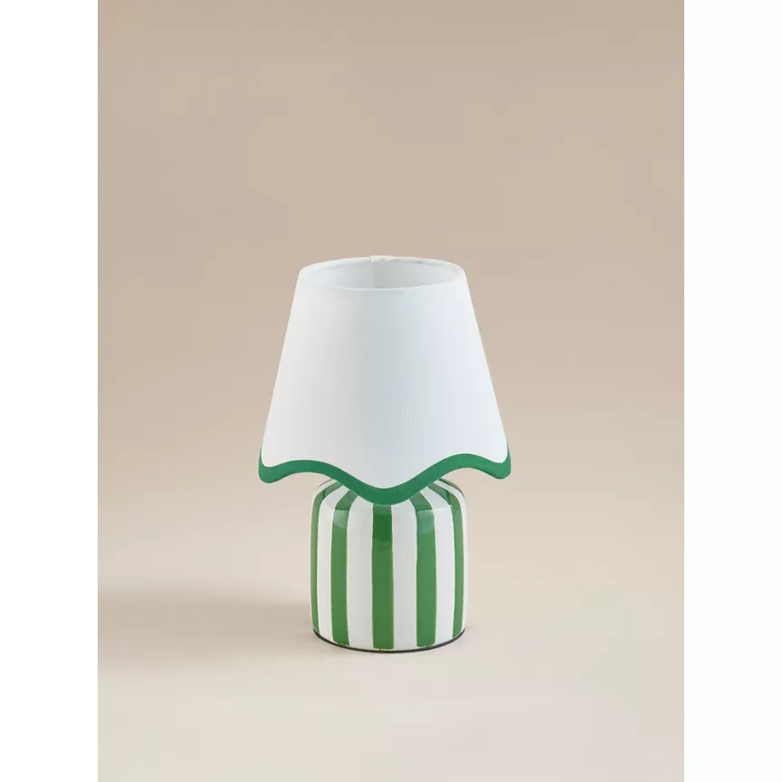 George Home Green & White Stripe Battery Scallop Shade Lamp