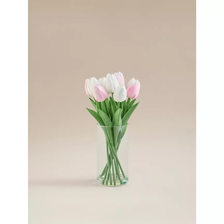 George Home Pink Artificial Tulips In Glass Vase