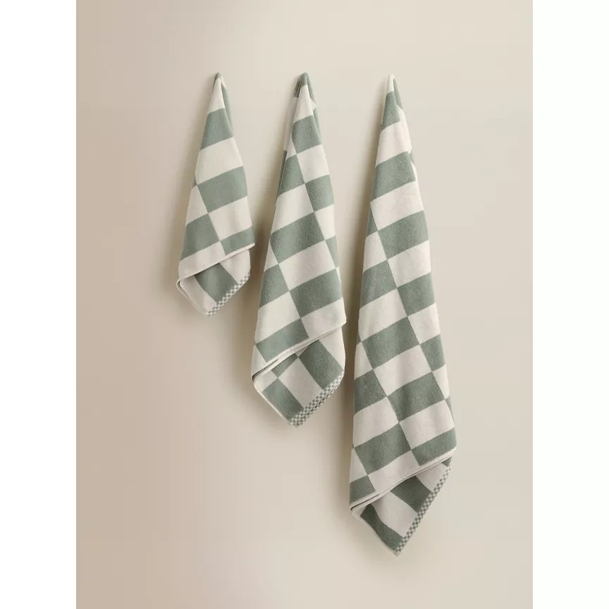 George Home Sage Green Checkerboard Cotton Hand Towel