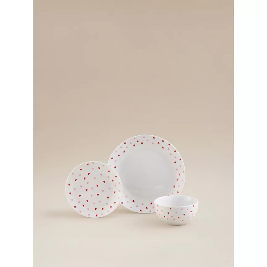 George Home White Heart Print Dinner Set - 12 Piece