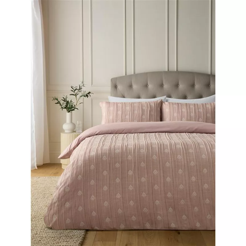 George Home Striped Damask Print Matelasse Duvet Set - Super King