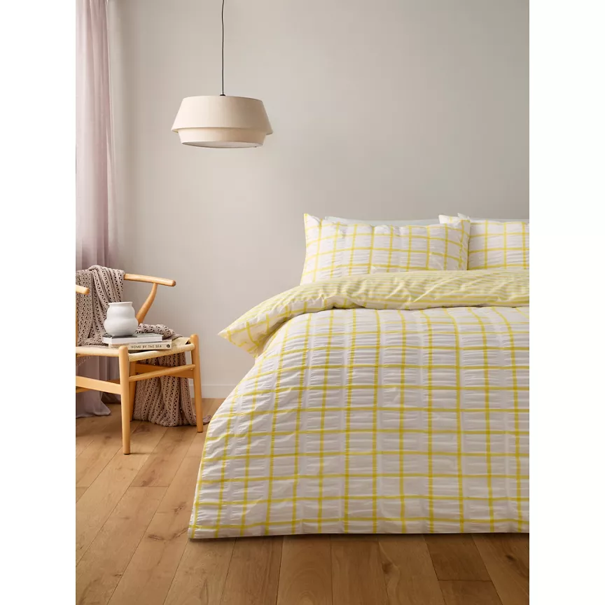 George Home Yellow Box Check Seersucker Duvet Set Double