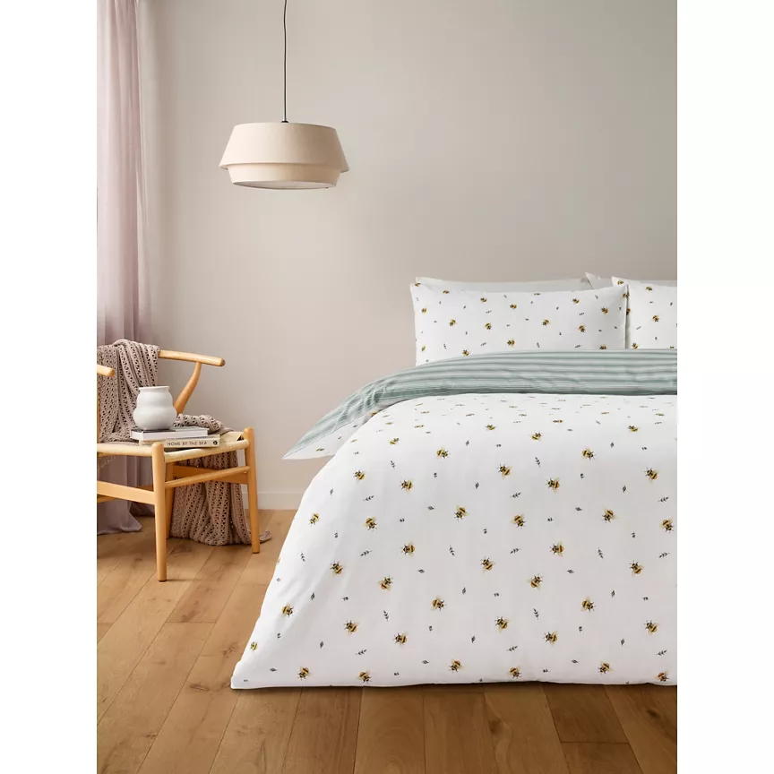George Home White Spring Bee Print Duvet Set King