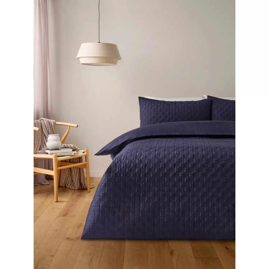 Navy Sunburst Textured Pinsonic Duvet Set - Double