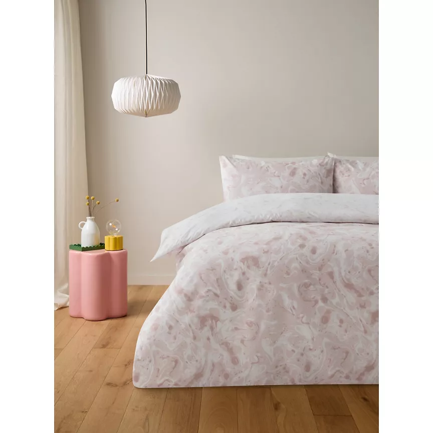 George Home Pink Marble Effect Duvet Set - Double