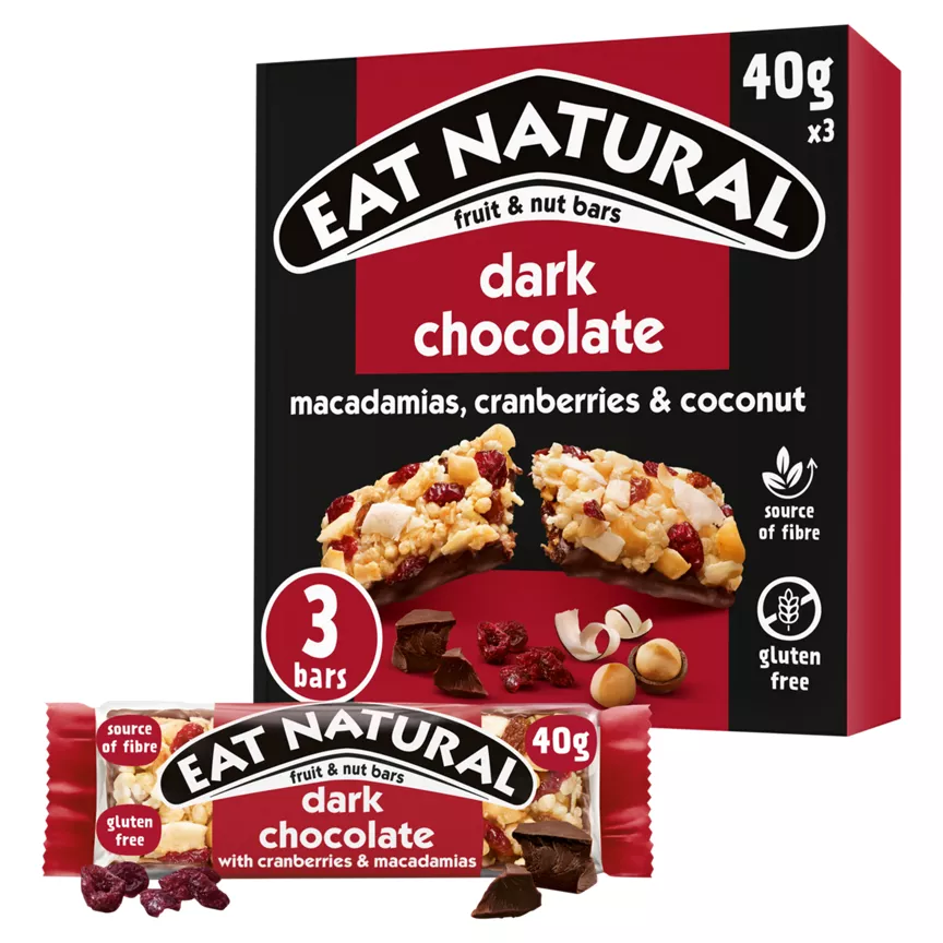 Eat Natural Dark Chocolate with Cranberries & Macadamias Fruit & Nut Bars 3 x 40g