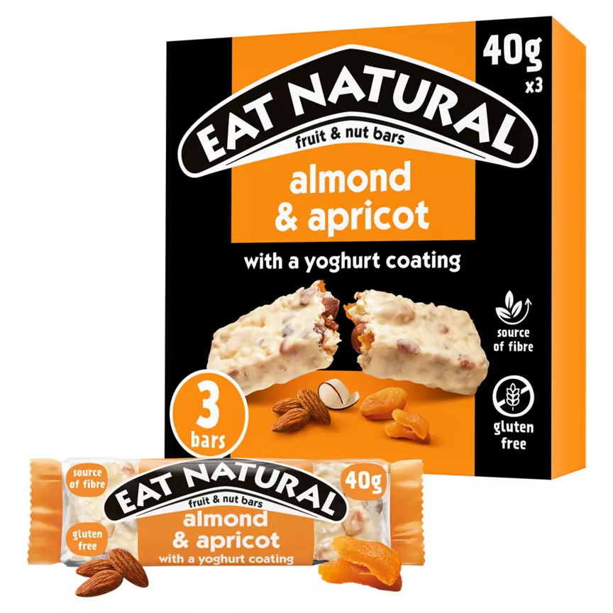 Eat Natural Almond & Apricot with a Yoghurt Coating Fruit & Nut Bars 3 x 40g