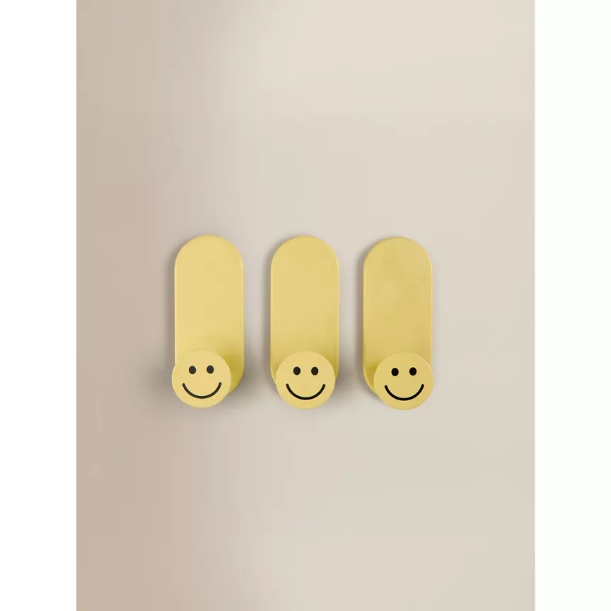 George Home Yellow Lucky Charm Smiles Hooks - Set of 3