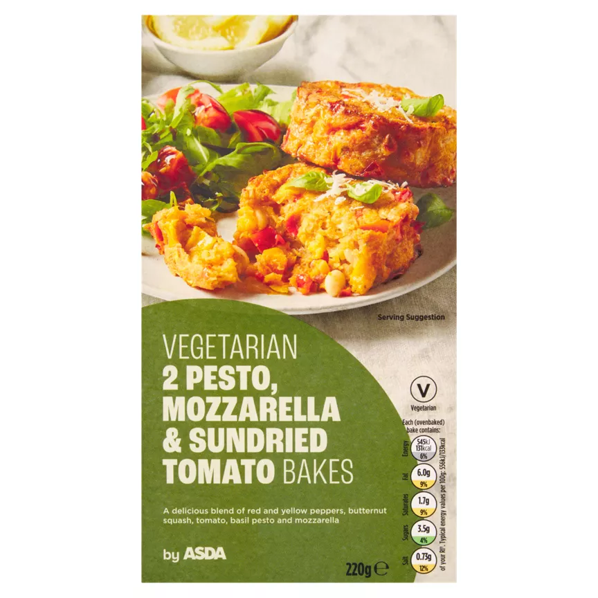 ASDA 2 Vegetarian Pesto Mozzarella & Sundried Tomato Bakes 220g