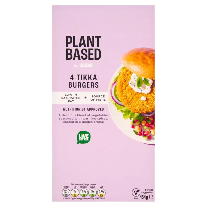 Plant Based by ASDA 4 Tikka Burgers 454g