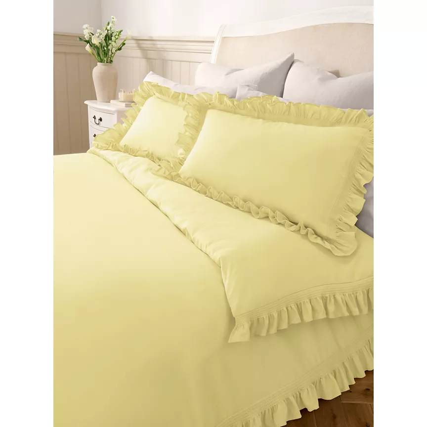At Home with Stacey Solomon Yellow Smocked Frill 100% Cotton Duvet Set - Single
