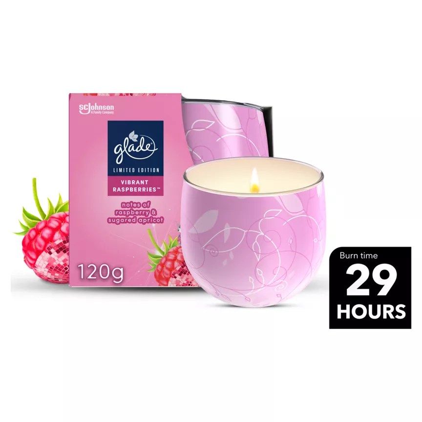 Glade Scented Candle Sleeved Vibrant Raspberries 120g