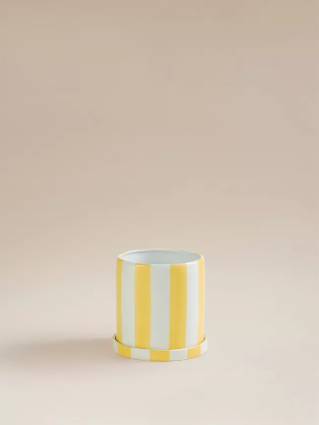 George Home Yellow Striped Plant Pot 15.5x14.5cm