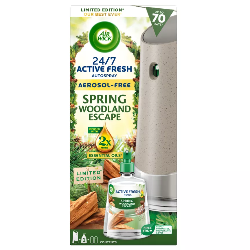 Air Wick Spring Woodland Escape 24/7 Active Fresh Kit 228ml. Lasts up to 70 days. Air Freshener