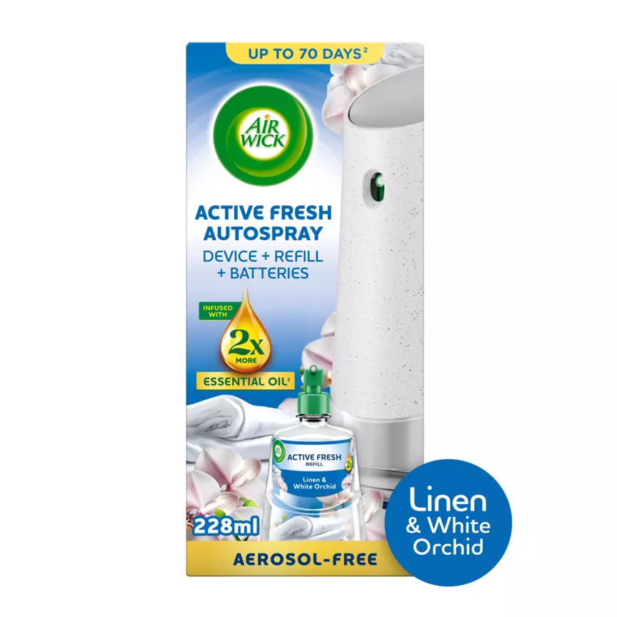 Air Wick Linen & White Orchid Aerosol-Free Automatic Spray Kit. Lasts up to 70 days. Air Freshener