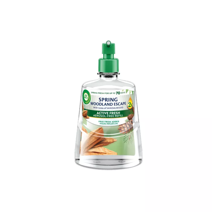 Air Wick Spring Woodland Escape Aerosol-Free Automatic Spray Refill 228ml. Lasts up to 70 days.