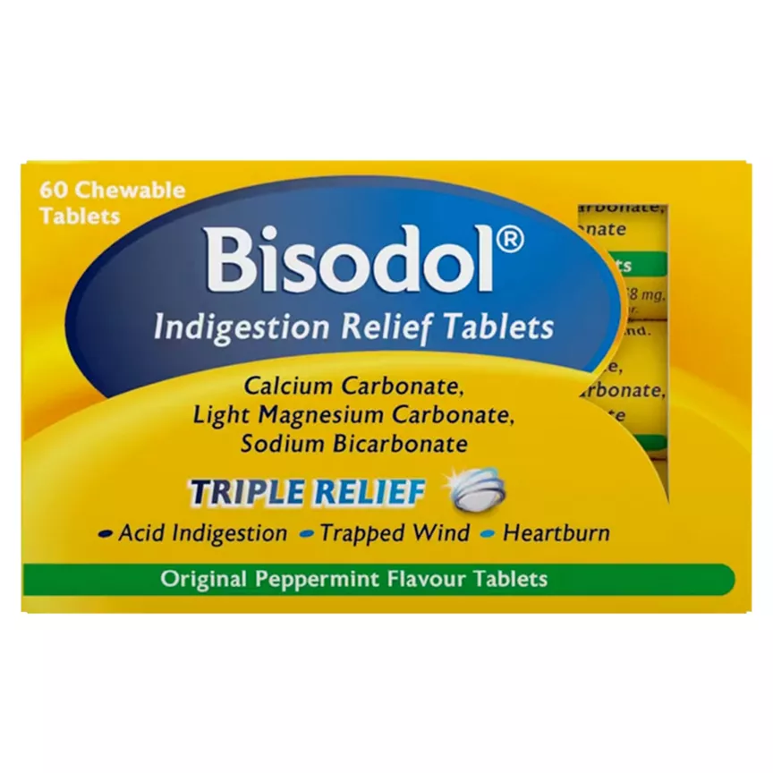 Bisodol 60 Original Peppermint Flavour Chewable Tablets