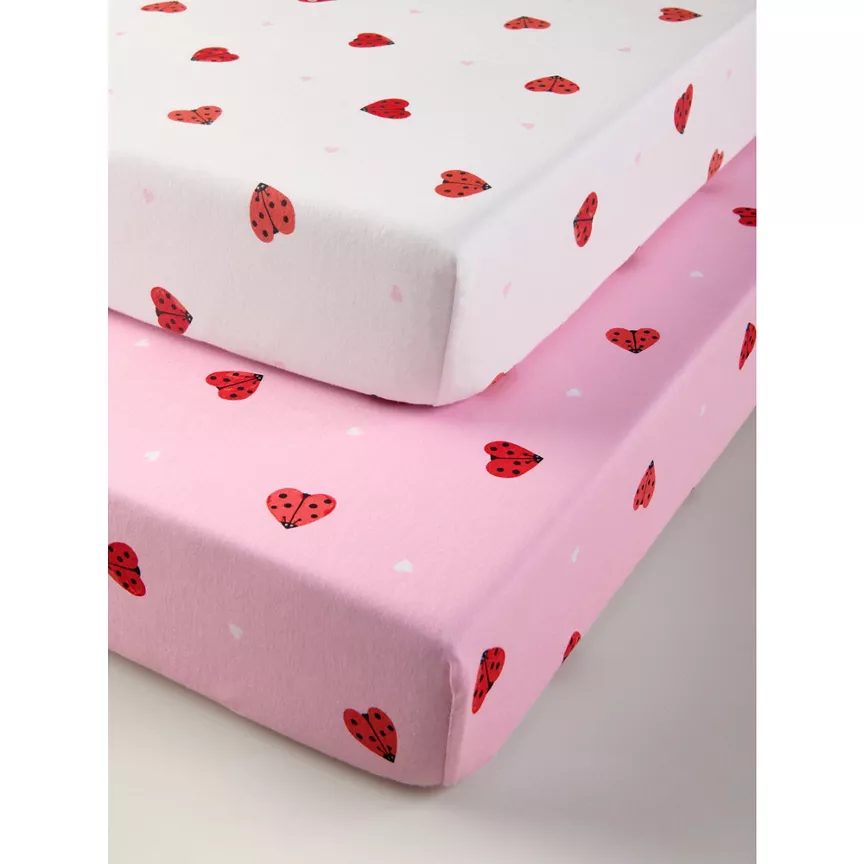 George Home Pink Love Bug Cot Bed Jersey Sheet - Set of 2