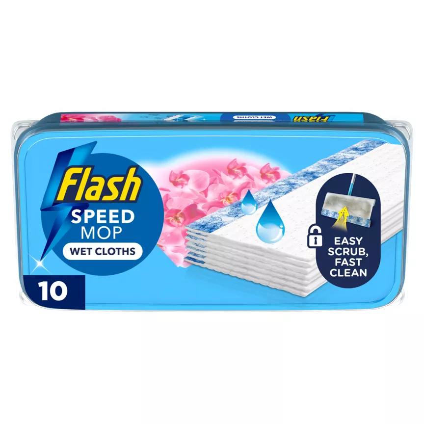 Flash Flash Speedmop Floor Cleaner Wet Cleaning Wipes Wild Orchid 10 Cloths, Multi-Surface