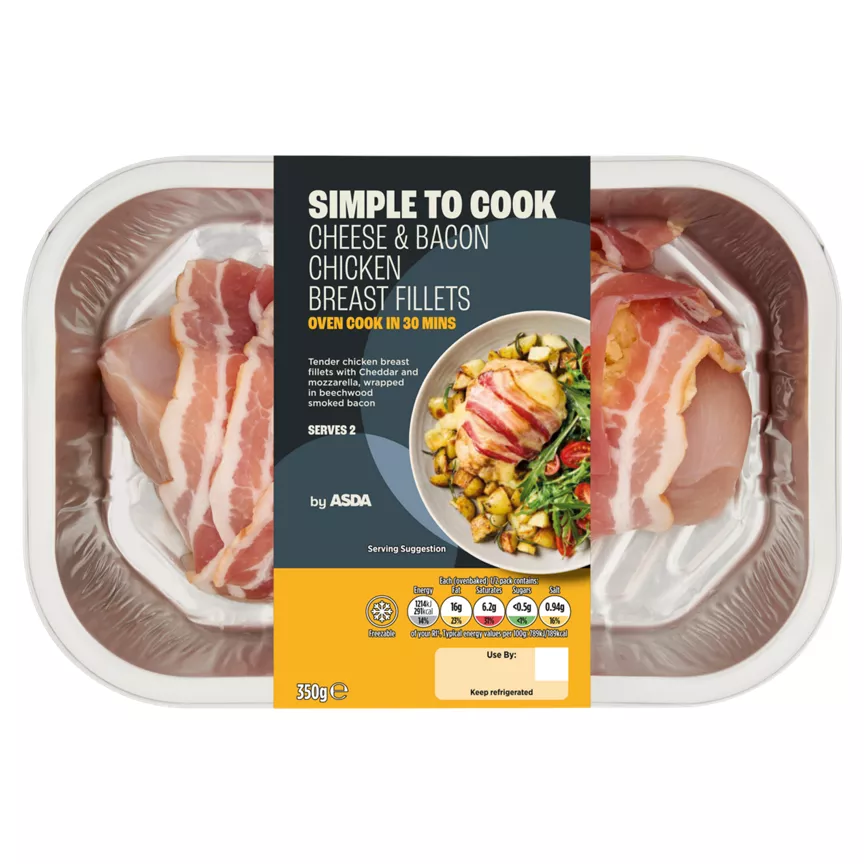ASDA Tasty Cheese & Bacon Chicken Breast Fillets 350g