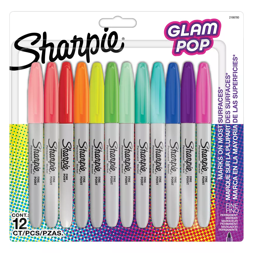 Sharpie Glam Pop Fine Point Assorted Permanent Markers 12 Pack