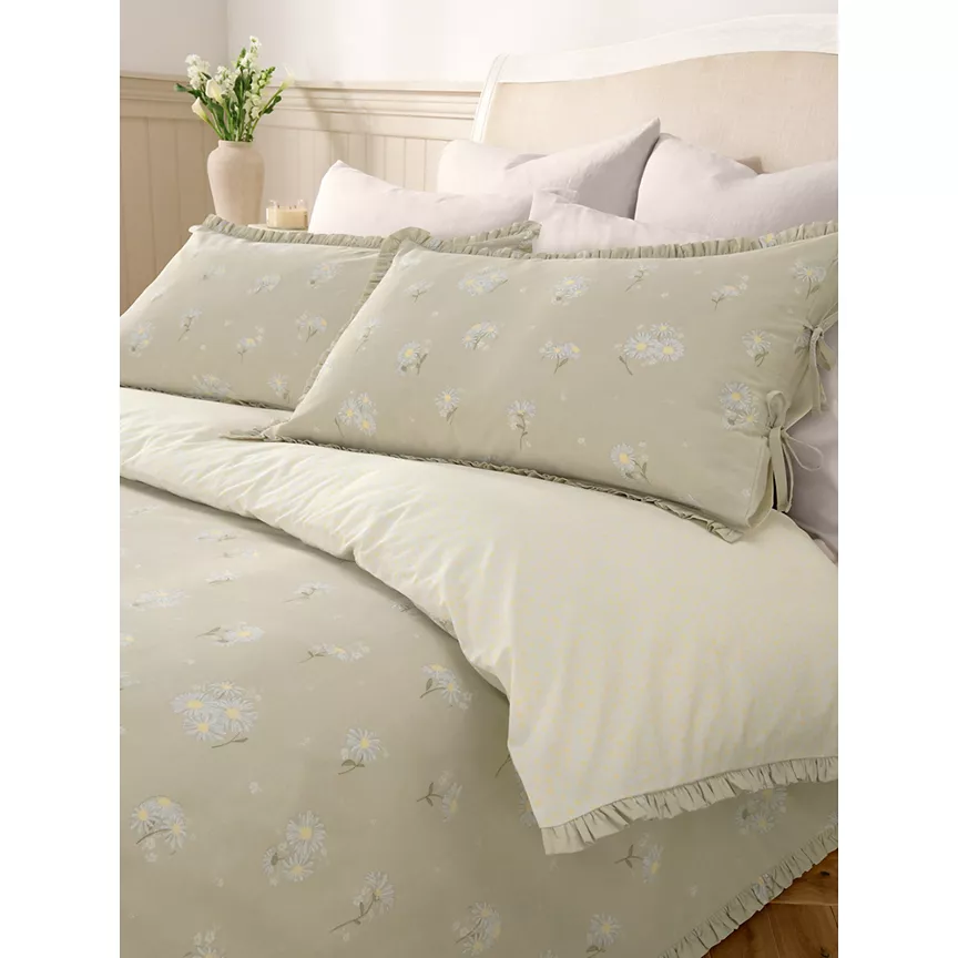 At Home with Stacey Solomon Natural Daisy Ruffle Trim 100% Cotton Duvet Set - King