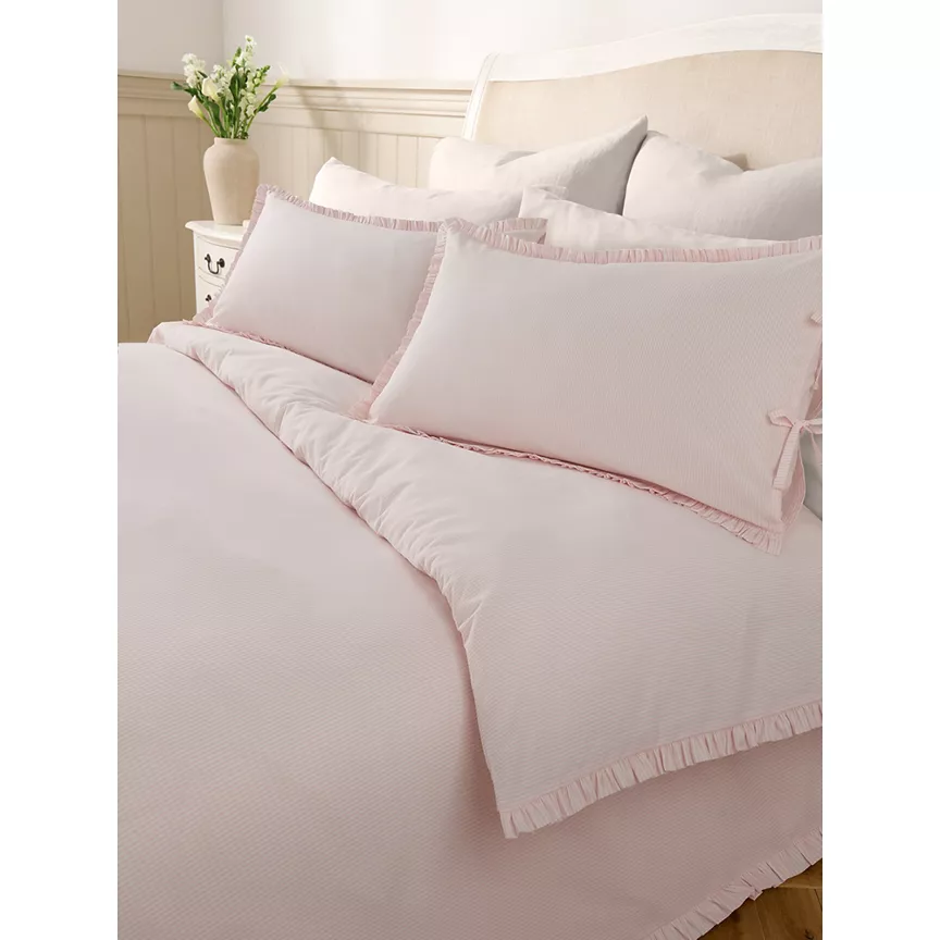 At Home with Stacey Solomon Pink Stripe Ruffle Trim 100% Cotton Duvet Set - Super King