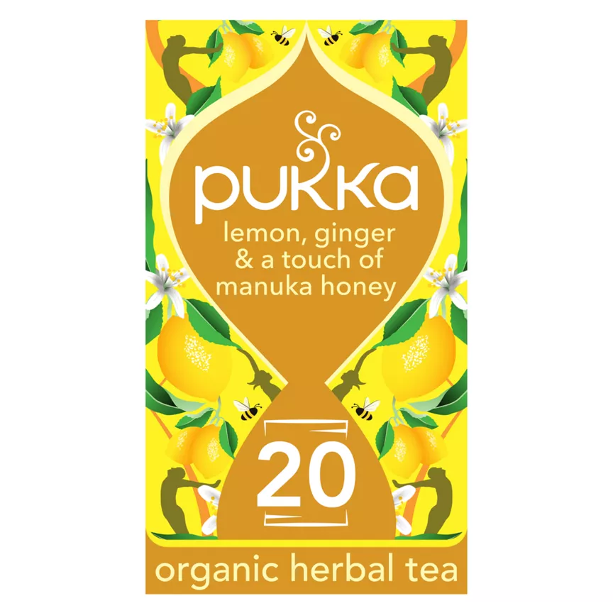 Pukka 20 Organic Lemon, Ginger & a Touch of Manuka Honey Herbal Tea Sachets 34g
