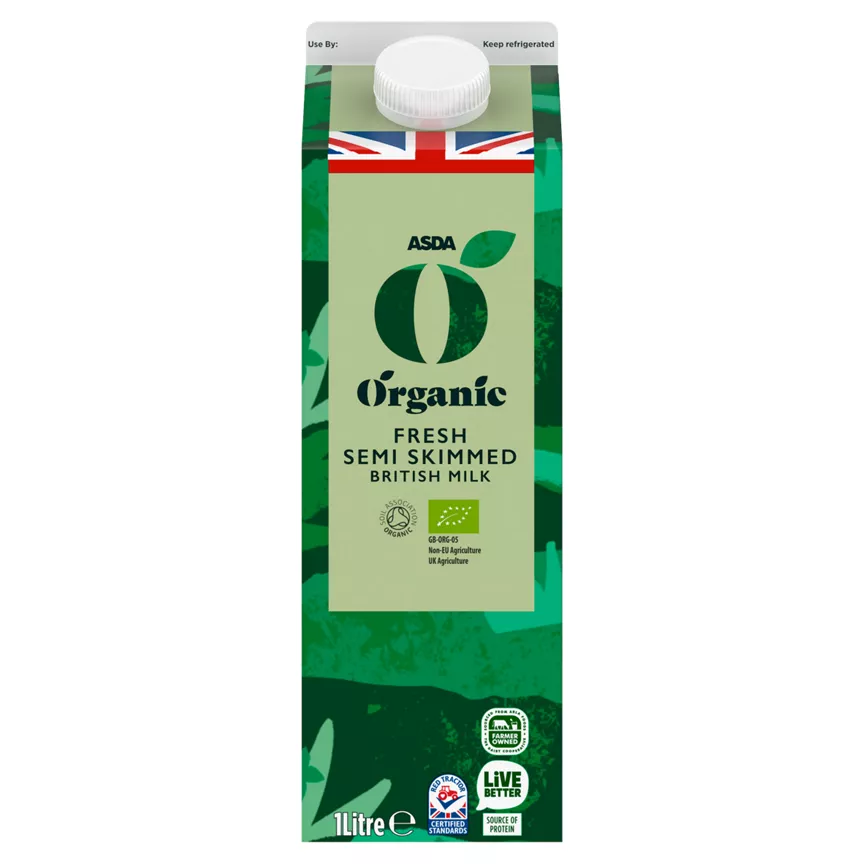 ASDA Organic Fresh Semi Skimmed British Milk 1 Litre