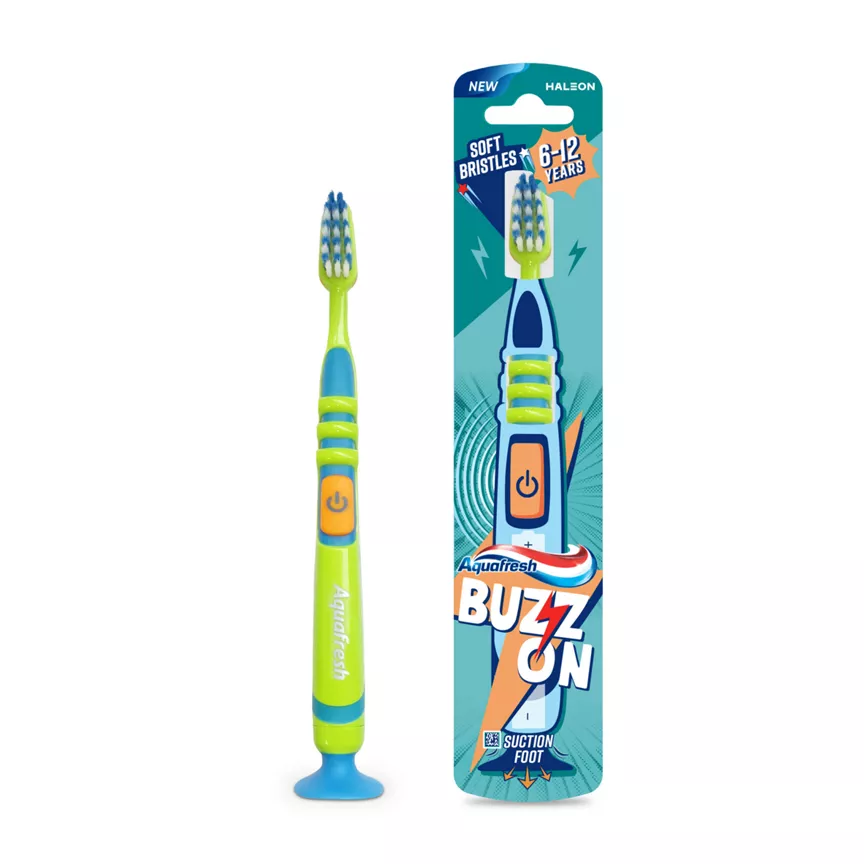 Aquafresh Kids Toothbrush, Buzz On Battery Powered, Ages 6-12 Years - Image 1