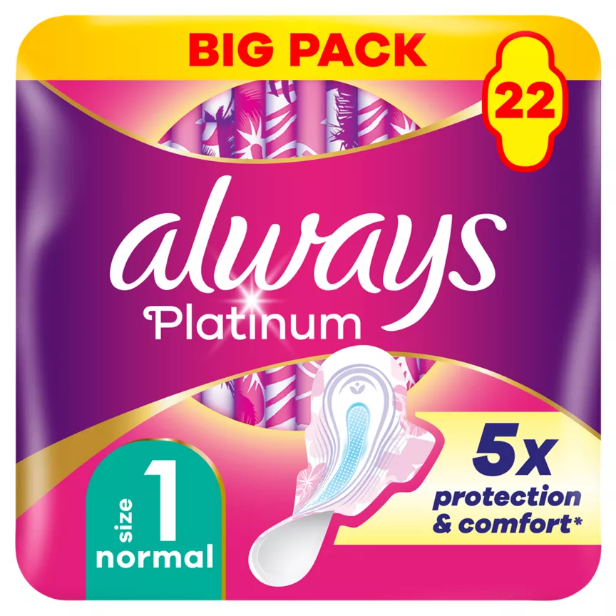 Always Platinum Normal (Size 1) Sanitary Towels With Wings 22 Pads