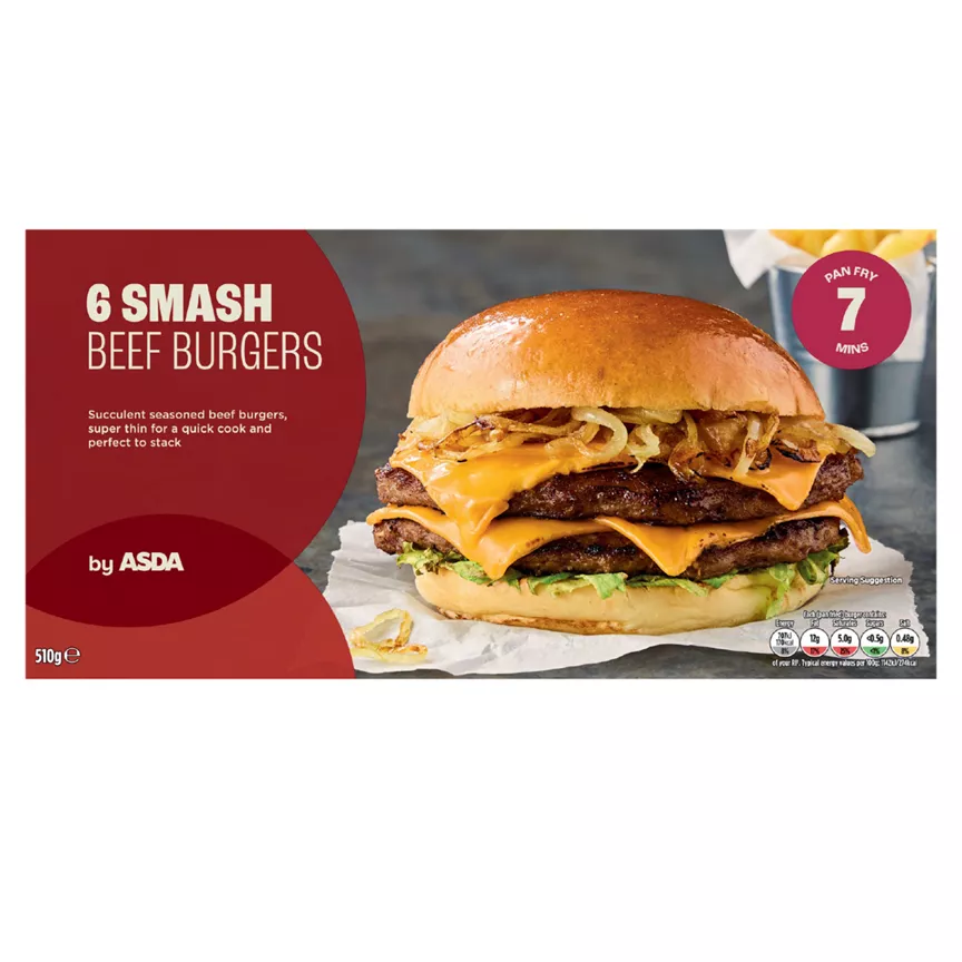 ASDA 6 Smash Beef Burgers 510g