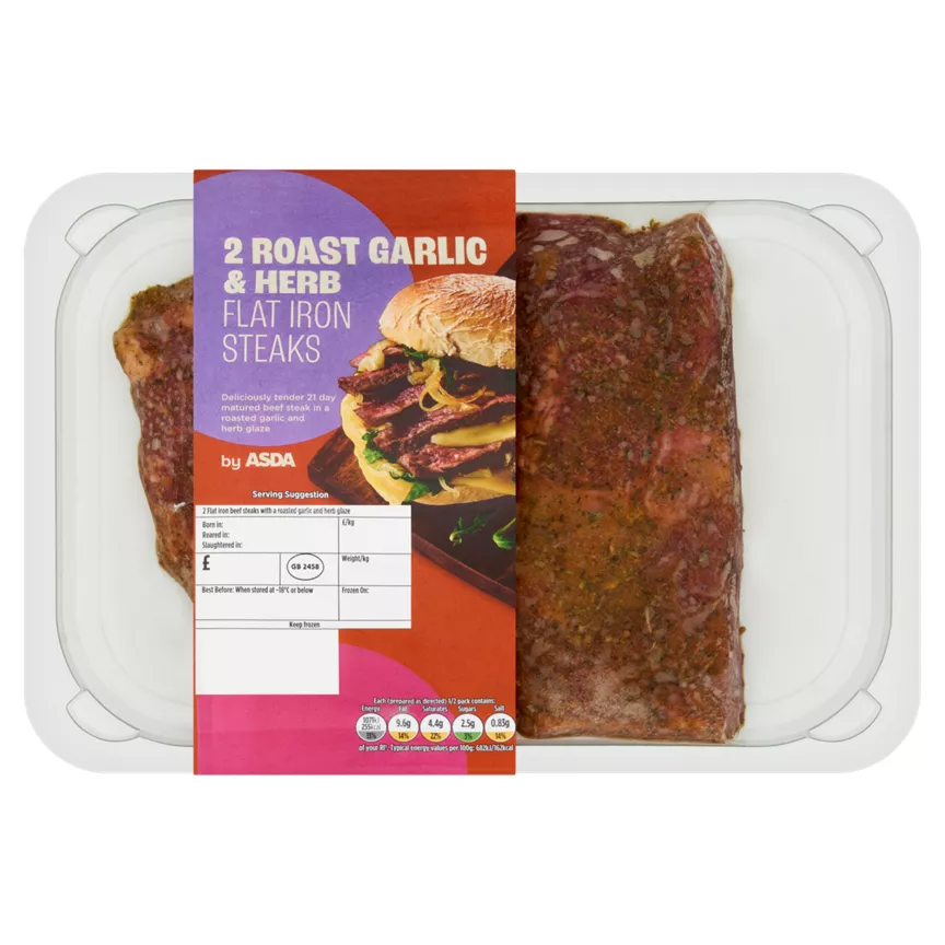 ASDA 2 Roast Garlic & Herb Flat Iron Steaks 400g